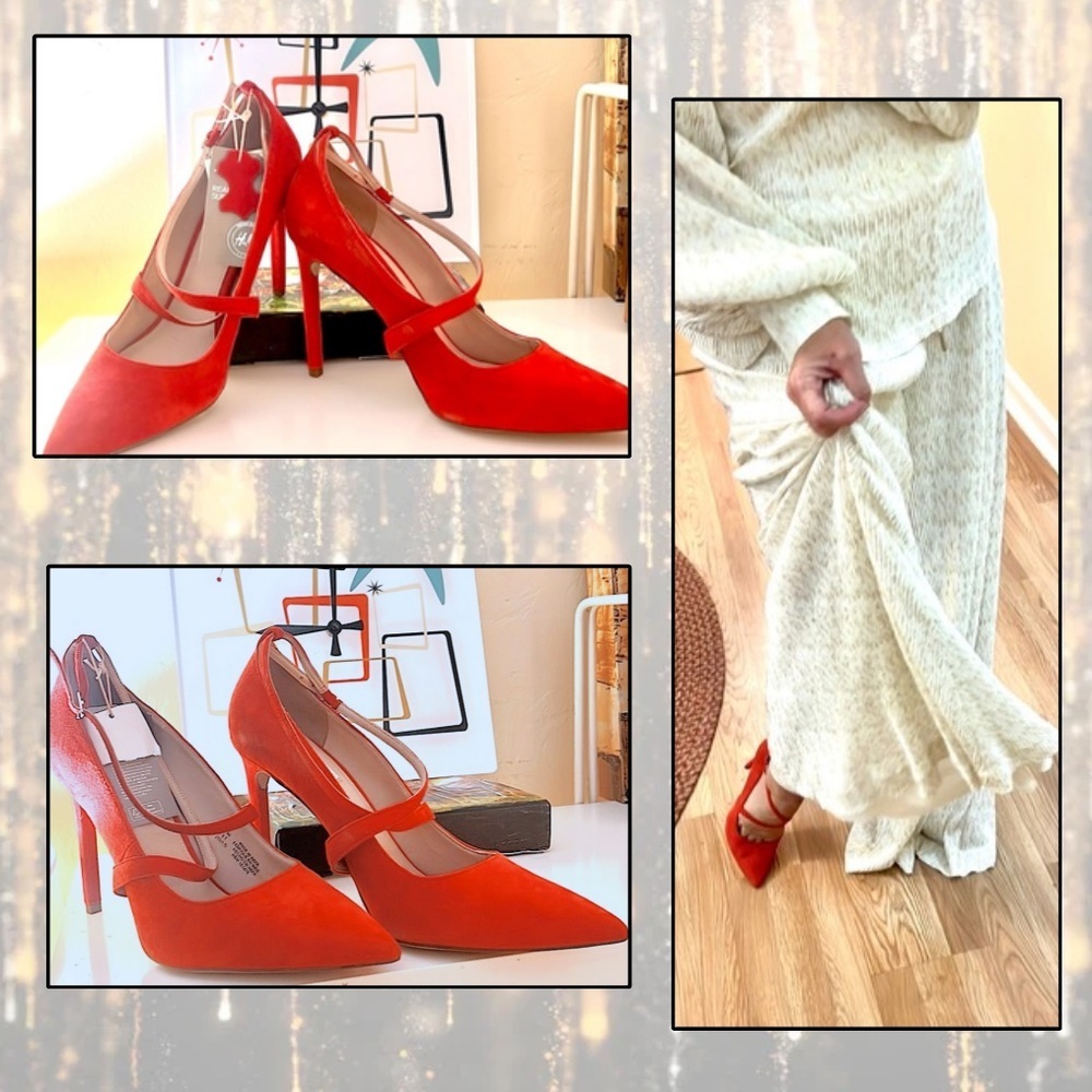 NWT,H&M Nova Stiletto Heels,Tangerine Red,Sexy Crisscross Straps, Size US 8.5 - Picture 4 of 10